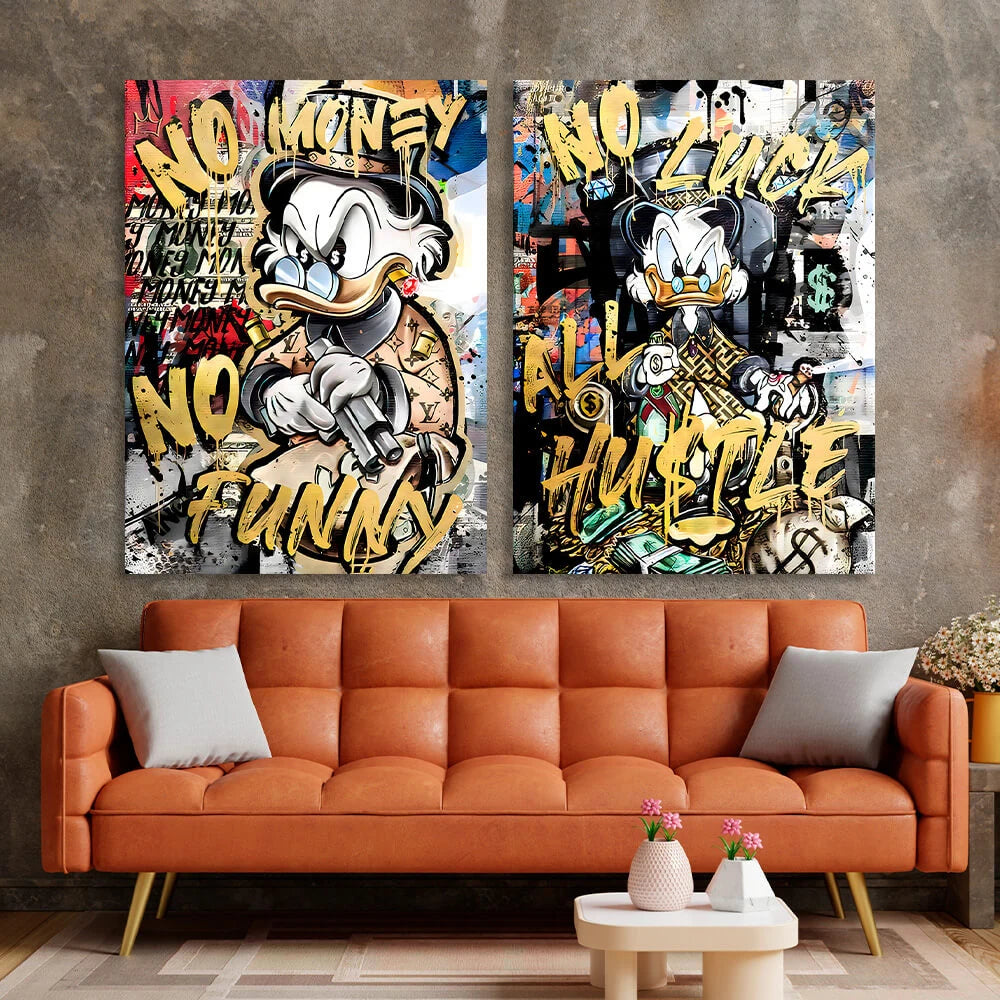 Modularer Scrooge-Wandkunstdruck auf Leinwand im Graffiti-Stil, mehrere Teile