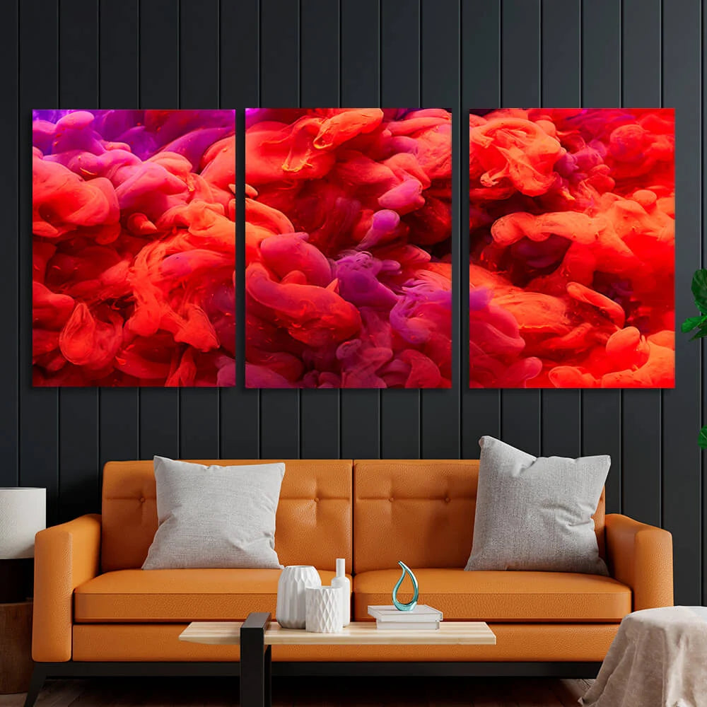 Modularer, abstrakter roter Kunstdruck auf Leinwand, mehrere Teile