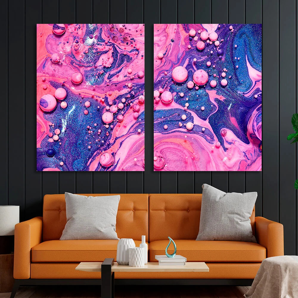 Modularer abstrakter Kunstdruck auf Leinwand, mehrteilig, Rosa und Blau