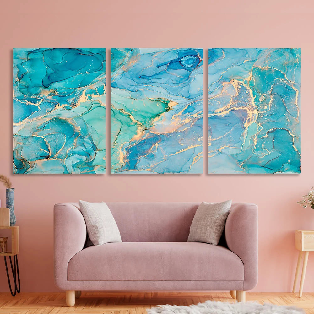 Modularer türkis-goldener abstrakter mehrteiliger Leinwand-Kunstdruck