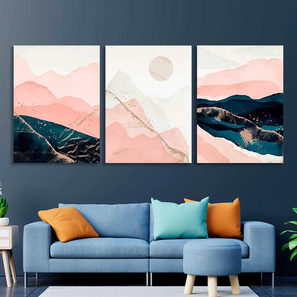 Modularer, puderblauer, mehrteiliger Kunstdruck auf Leinwand