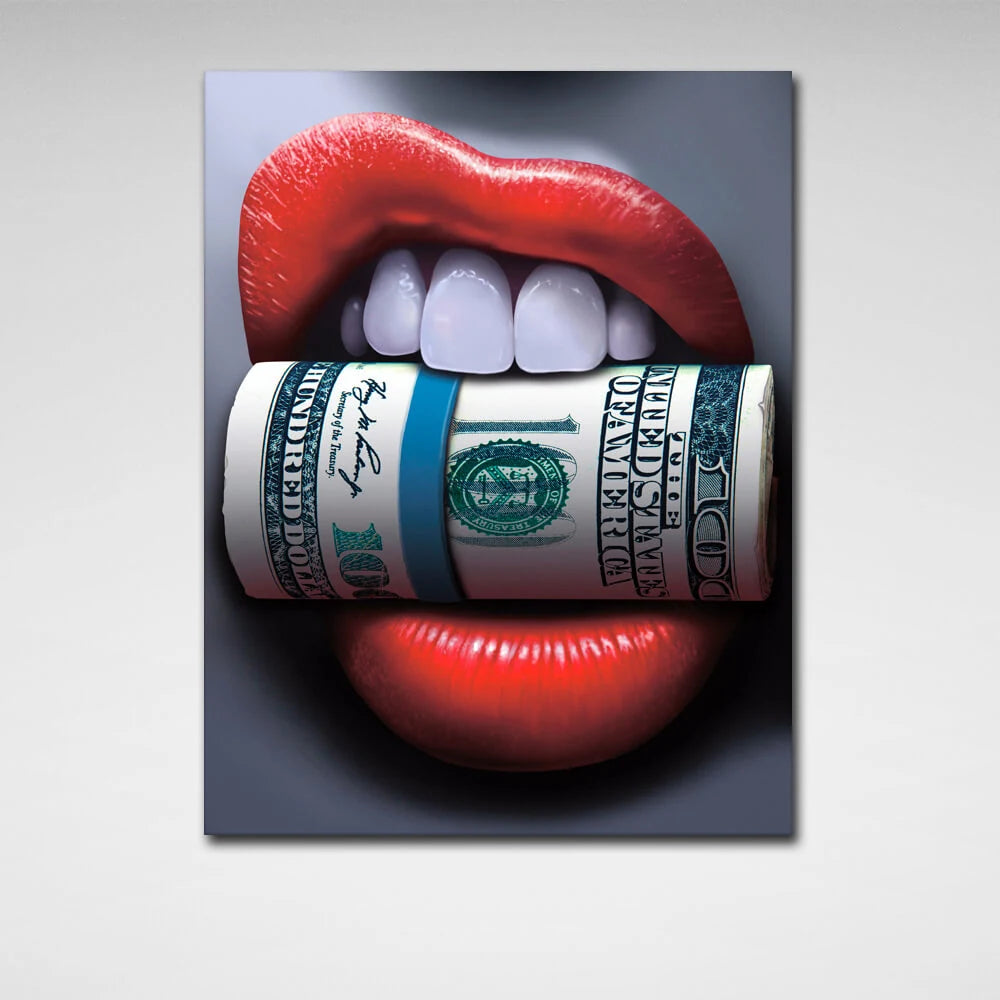 Geld in meinen Zähnen Motivierender Leinwand-Kunstdruck