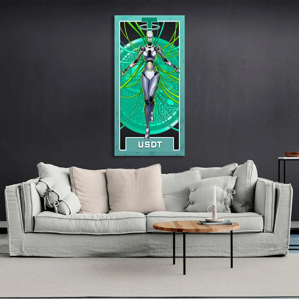 Money Crypto Warrior Robot Tether USDT Inspirational Canvas Wall Art Print