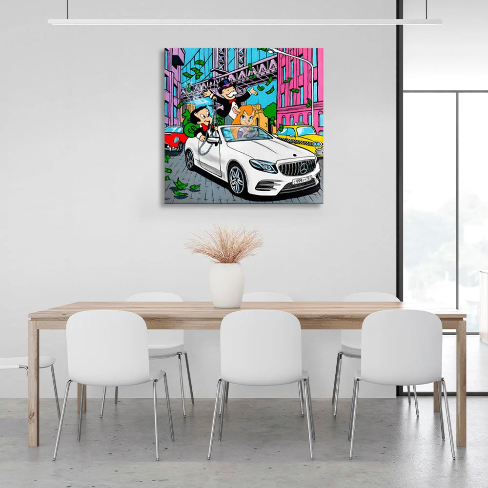 Kunstdruck auf Leinwand, Motiv: „Monopoly – Der Mann im Auto“