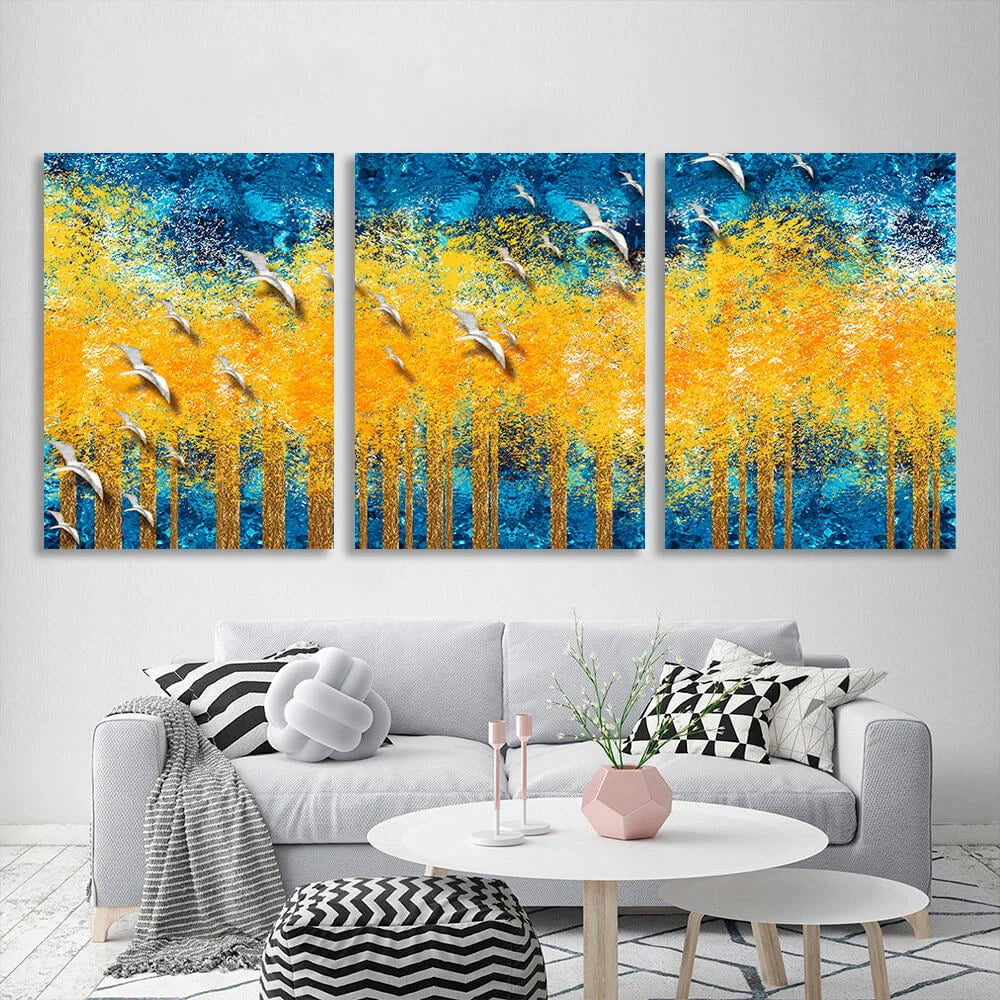 Modularer abstrakter Kunstdruck auf Leinwand, mehrteilig, Gelb und Blau