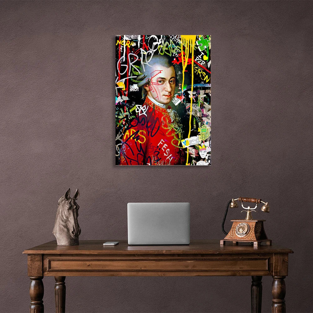 Leinwandbild Mozart-Porträt im Graffiti-Stil