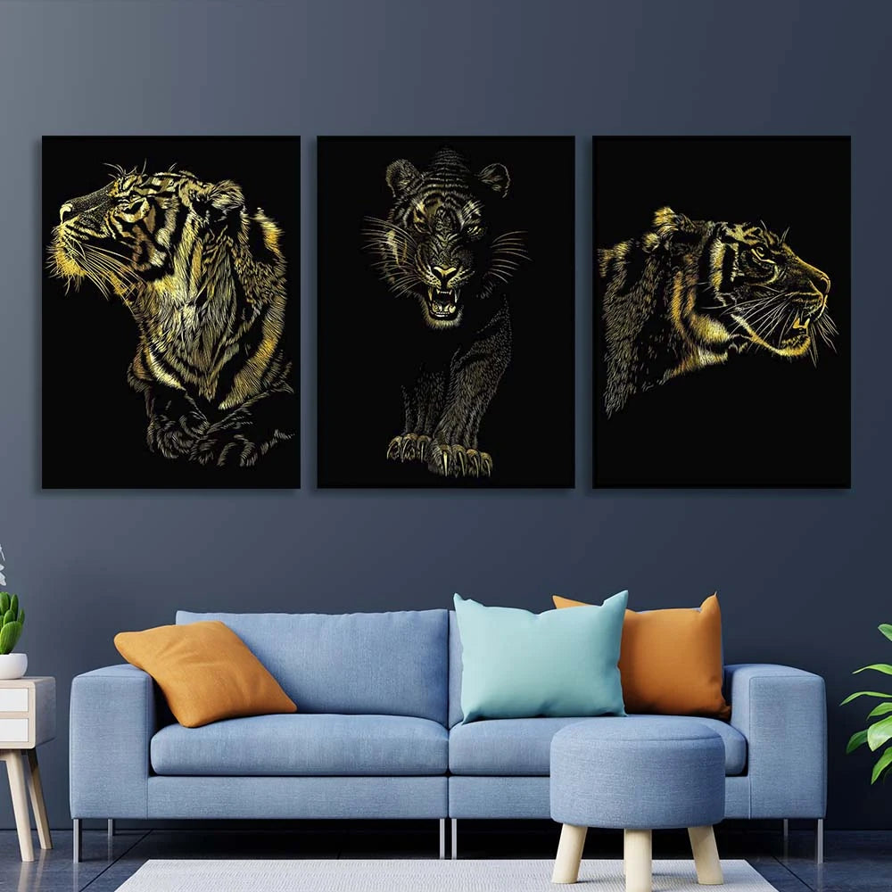 Kunstdruck auf Leinwand, mehrteilig, Goldener Tiger