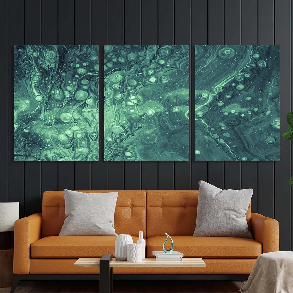 Mehrteiliger Kunstdruck auf Leinwand „Bubbles“ in türkisfarbener Acrylfarbe