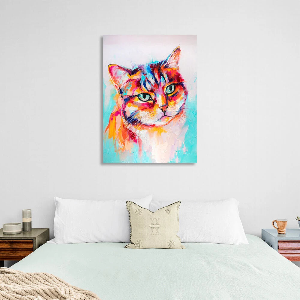 Leinwandbild mit bunter Katzenimitationszeichnung