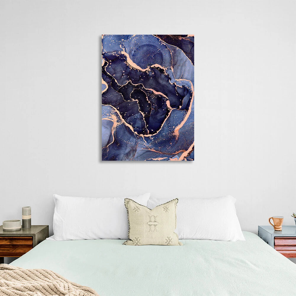 Navy blue abstract with gold elements Abstraction Canvas Wall Art Print