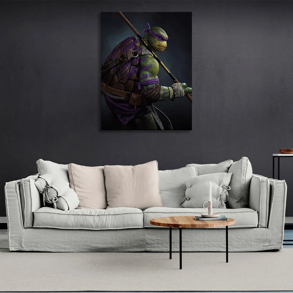 Kunstdruck auf Leinwand mit Ninja-Schildkröte-Motiv, dunklem Hintergrund