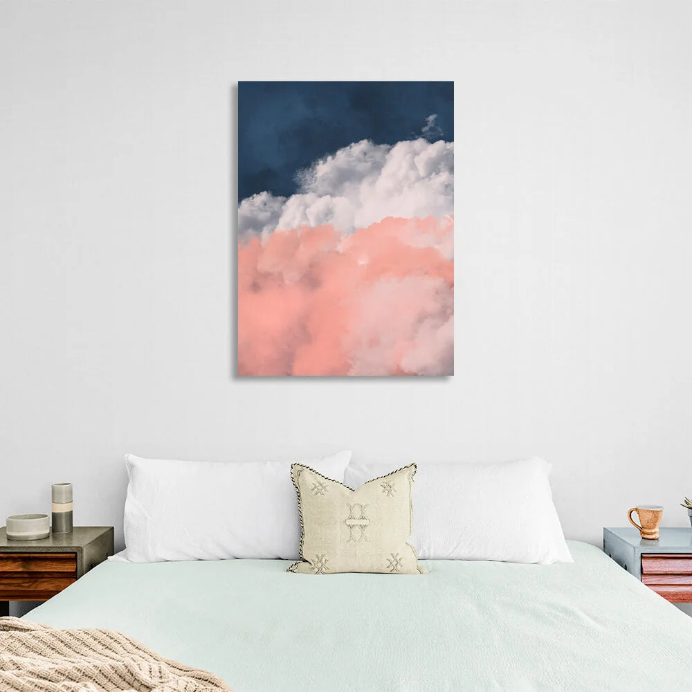 Pink-gray clouds on a blue background Canvas Wall Art Print