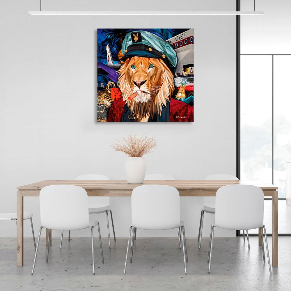Pilotenlöwe in verschiedenen Farbschemata Leinwand-Wandkunstdruck