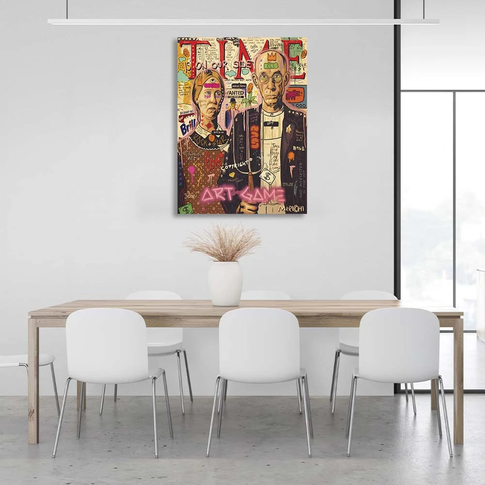 Leinwandbild „American Gothic“ im Pop-Art-Stil