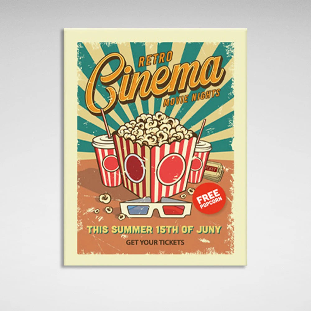 Leinwandbild Popcorngläser für Filme mit Aufschrift