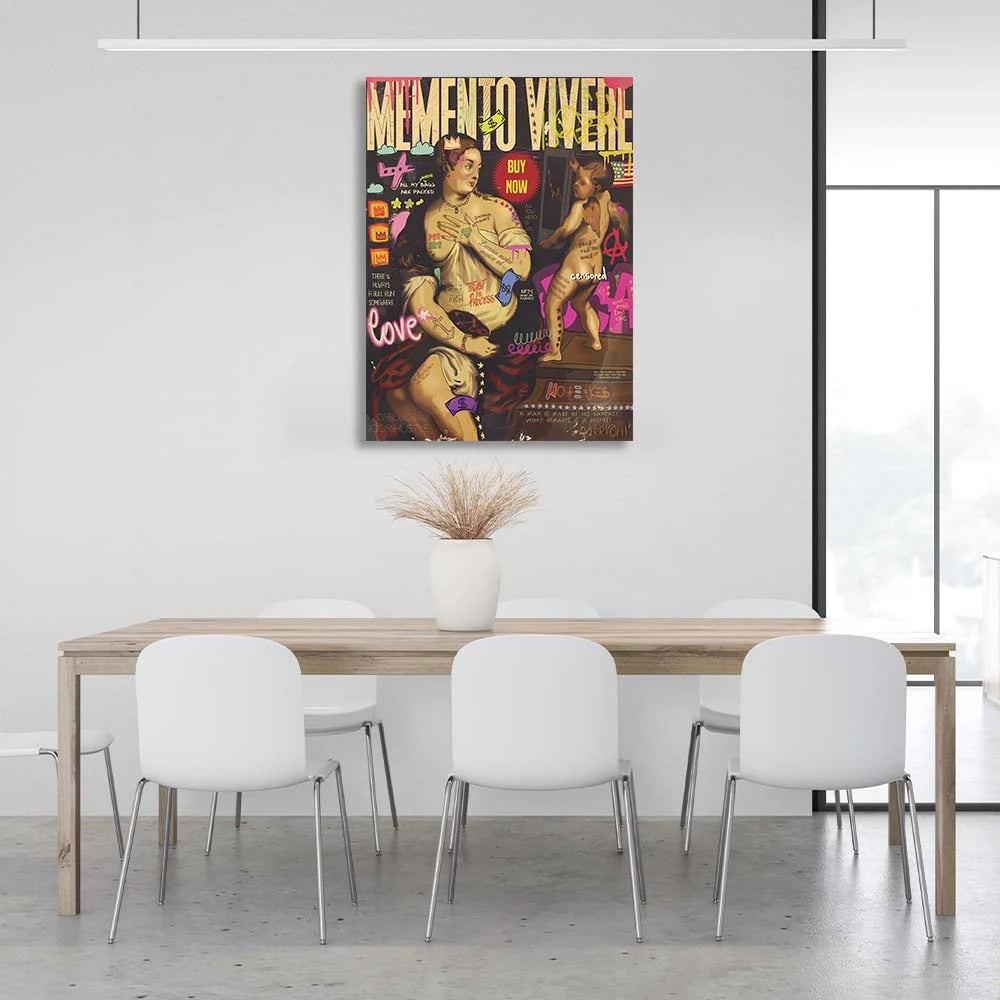 Pop-Art-Kunstdruck „Memento Vivere“ auf Leinwand