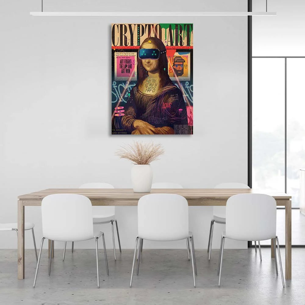Pop-Art-Kunstdruck „Gioconda in VR-Brille“ auf Leinwand