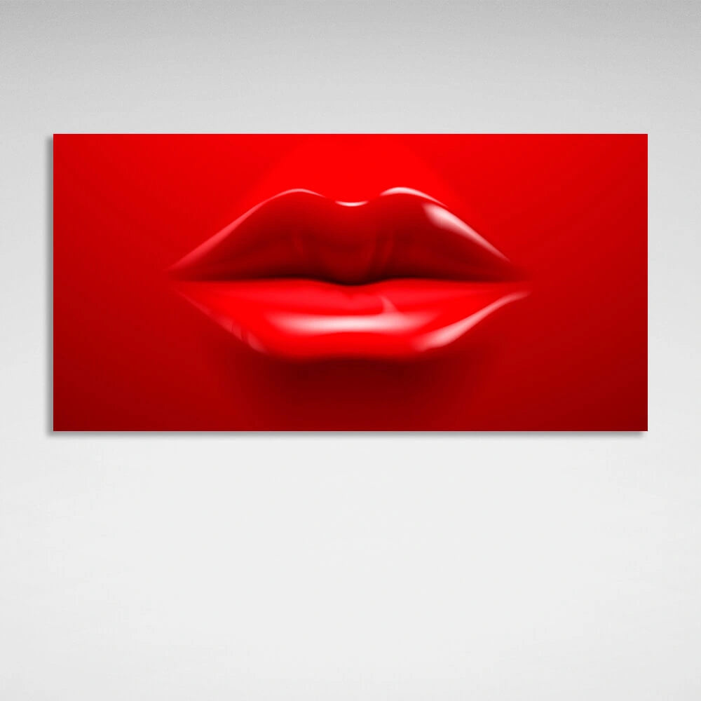 Leinwandbild „Rote Lippen auf rotem Hintergrund“