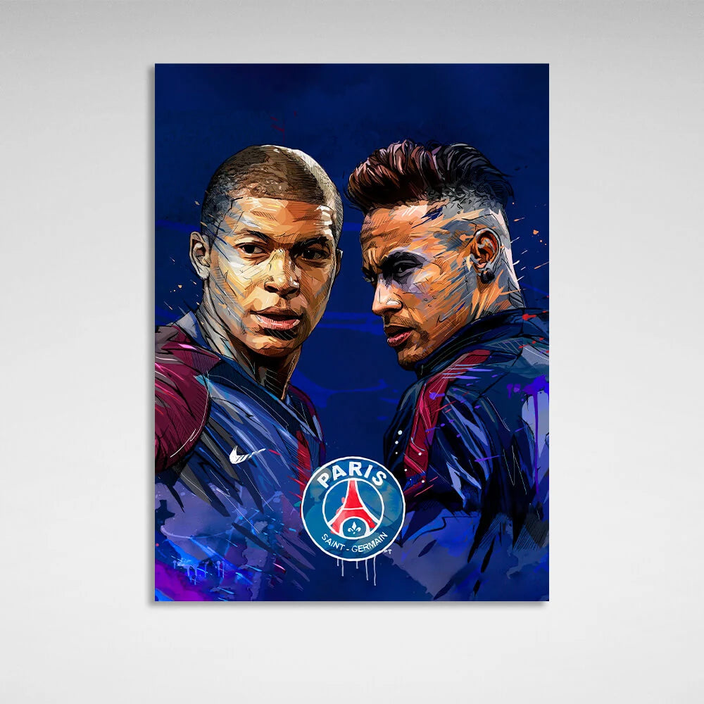 PSG players Neymar and Kylian Mbappe Canvas Wall Art Print