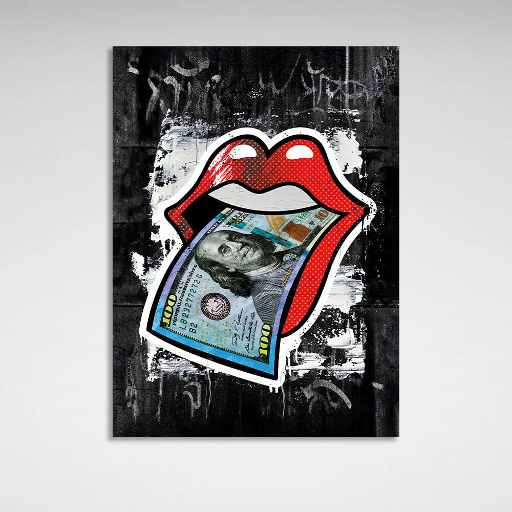 Rote Lippen auf schwarzem Hintergrund, 100 $, Kunstdruck auf Leinwand