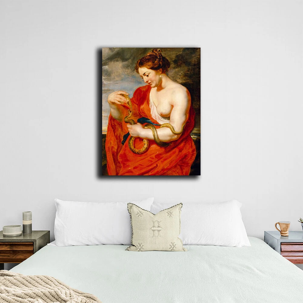 Reproduktion „Hygieia ist die Göttin der Gesundheit“, Reproduktion von Rubens auf Leinwand, Kunstdruck