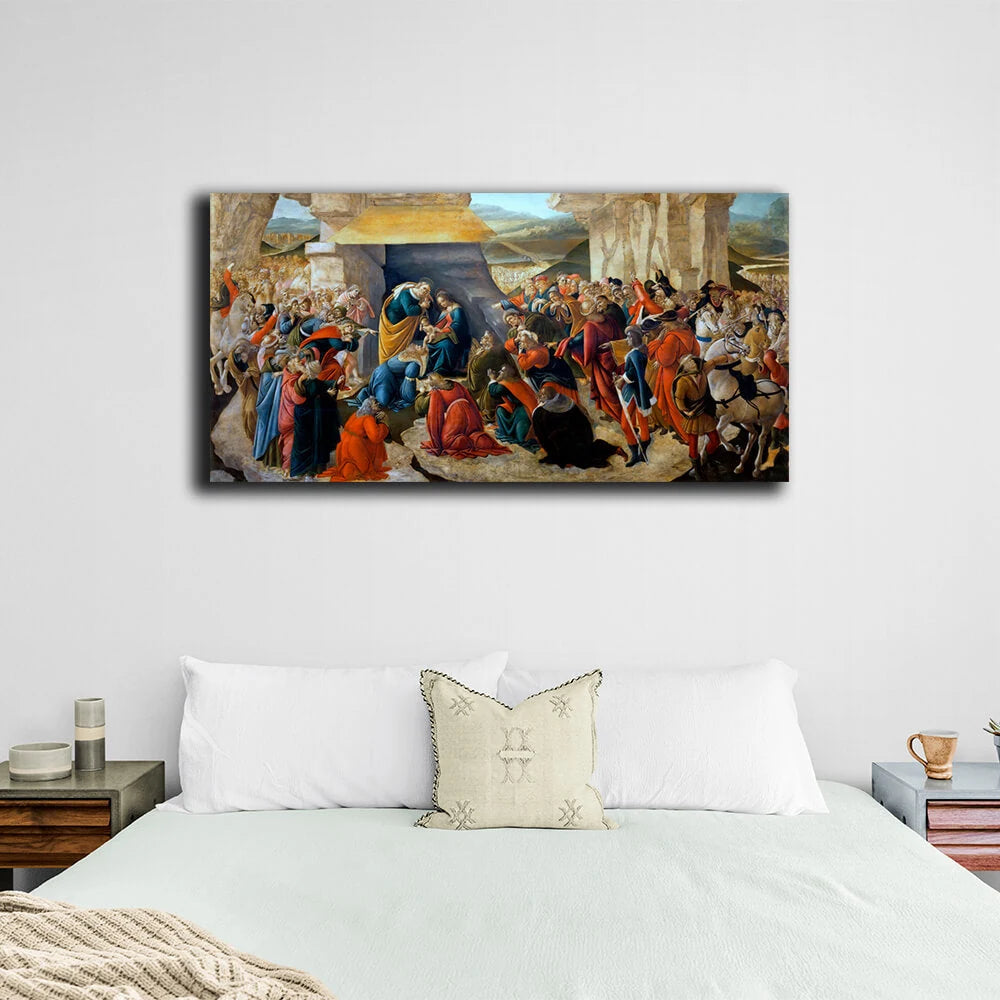 Reproduktion von Botticellis Anbetung der Heiligen Drei Könige, Reproduktion, Kunstdruck auf Leinwand