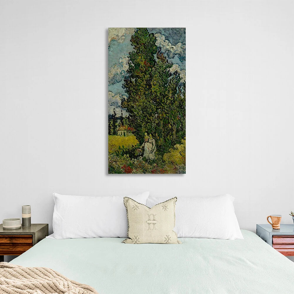 Reproduction Cypresses and two women Reproduction Canvas Wall Art Print