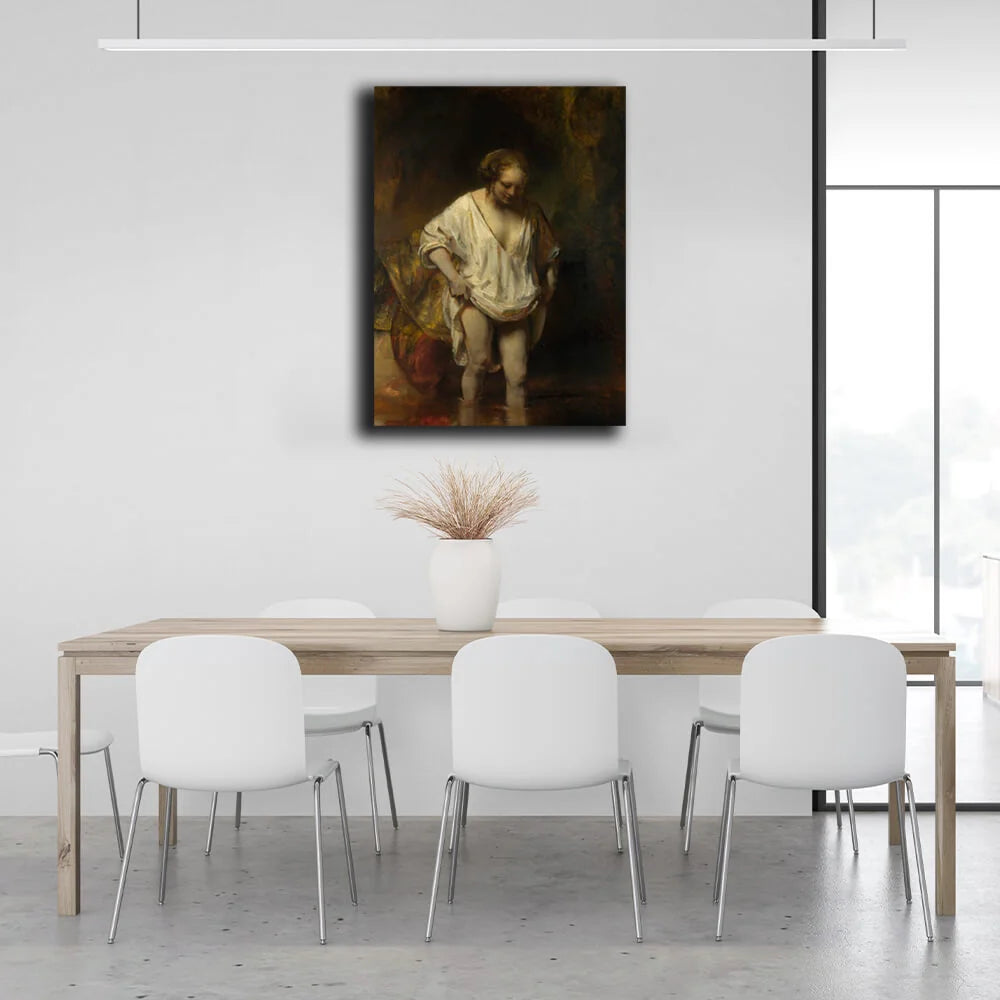 Reproduktion: Hendrickje beim Bad, Reproduktion auf Leinwand, Kunstdruck