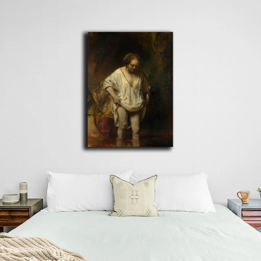 Reproduktion: Hendrickje beim Bad, Reproduktion auf Leinwand, Kunstdruck