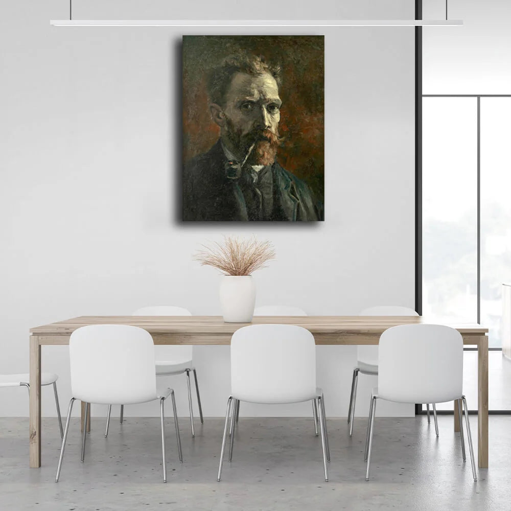 Reproduktion „Selbstporträt mit Pfeife“ von Vincent van Gogh, Reproduktion auf Leinwand, Kunstdruck