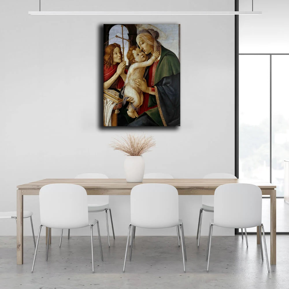 Reproduktion „Madonna mit Kind und dem jungen Johannes dem Täufer“ von Sandro Botticelli, Reproduktion auf Leinwand, Kunstdruck