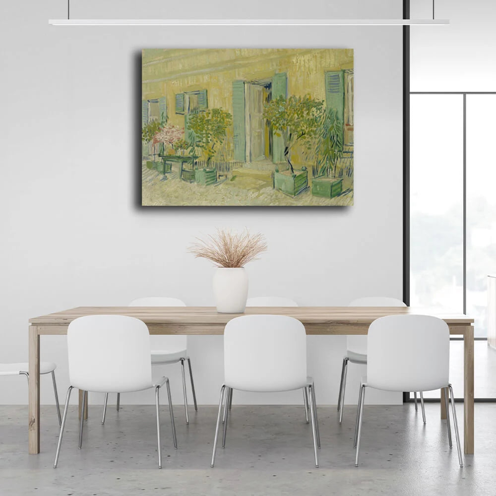 Reproduktion „Das Äußere des Restaurants in Agnières“ von Vincent van Gogh, Reproduktion, Kunstdruck auf Leinwand