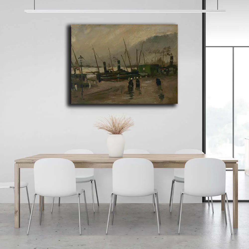 Reproduktion: Kai mit Schiffen in Antwerpen, Vincent van Gogh, Reproduktion auf Leinwand, Kunstdruck