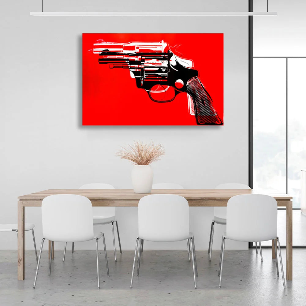 Leinwandbild „Revolver auf rotem Hintergrund“