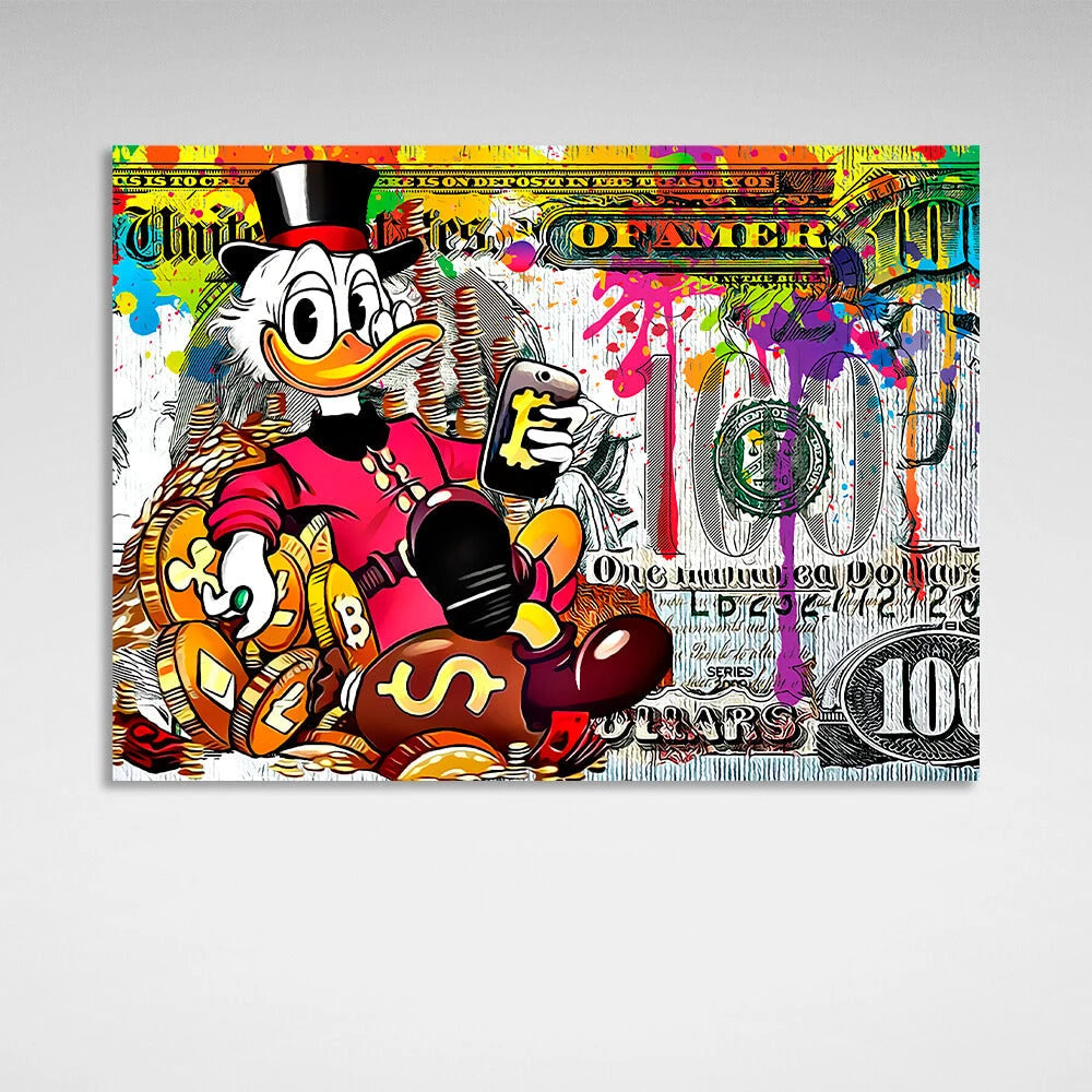 Scrooge 100 Dollar Inspirierender Kunstdruck auf Leinwand