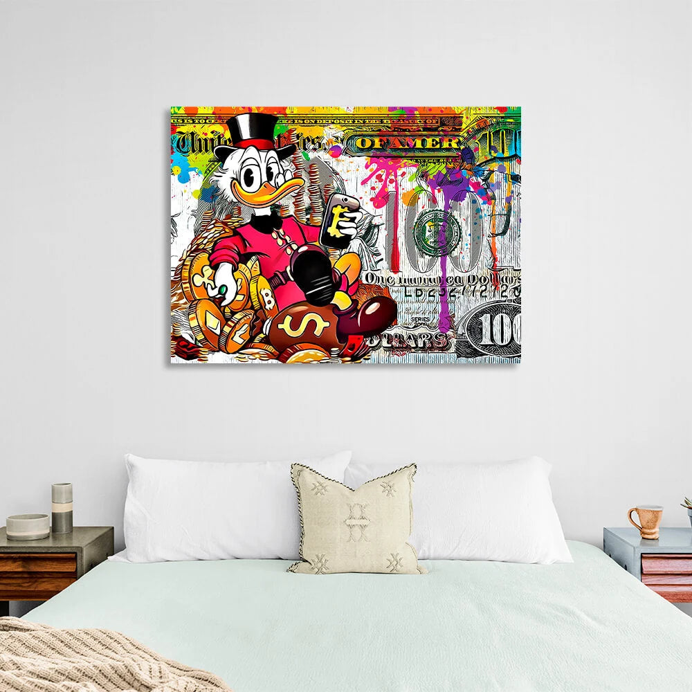 Scrooge 100 Dollar Inspirierender Kunstdruck auf Leinwand