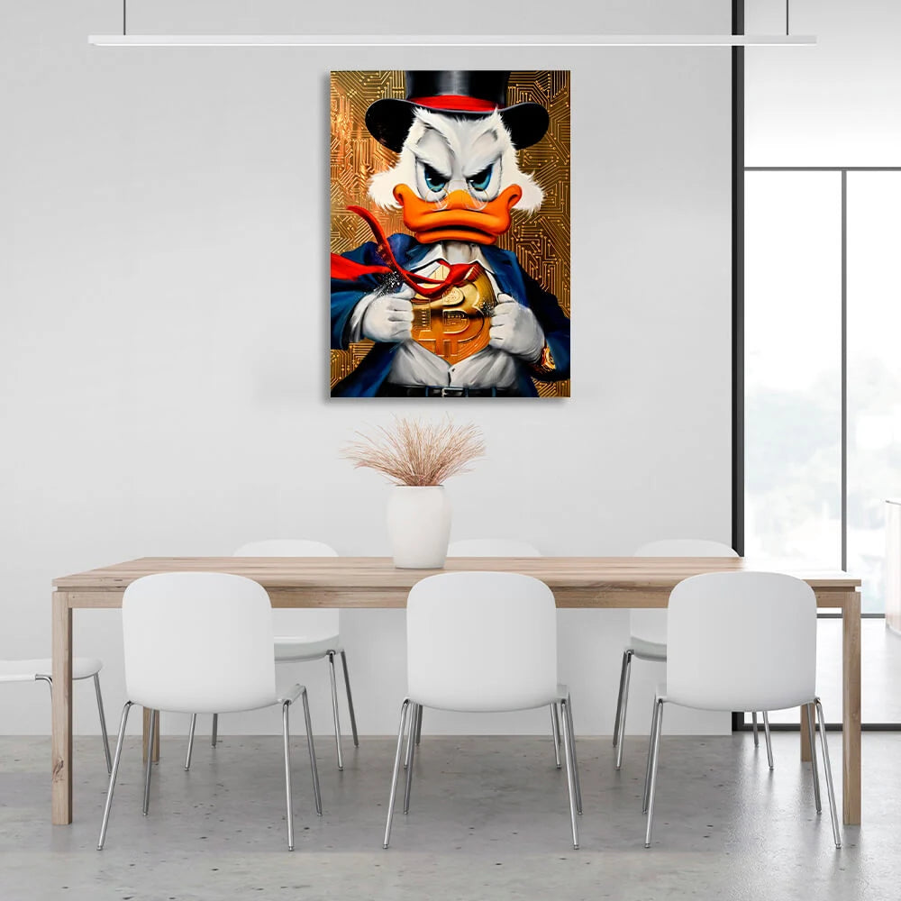 Dagobert ist ein Bitcoin-Superheld – inspirierender Kunstdruck auf Leinwand