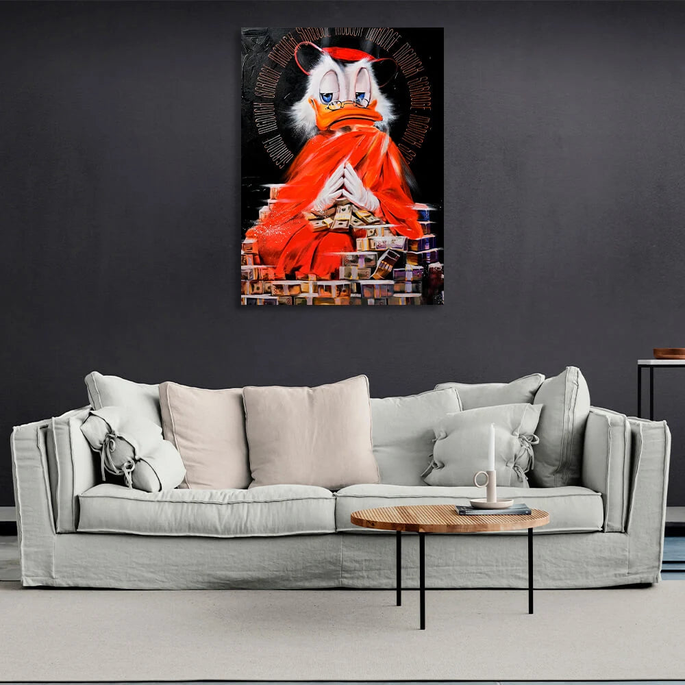 Scrooge Meditation Reichtum inspirierende Leinwand Wand Kunstdruck