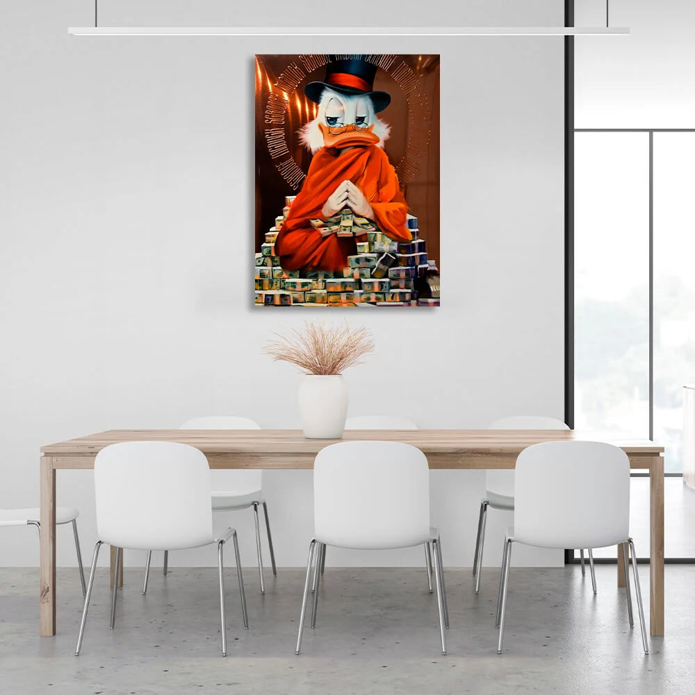 Scrooge Meditation Reichtum braun inspirierende Leinwand Wand Kunstdruck