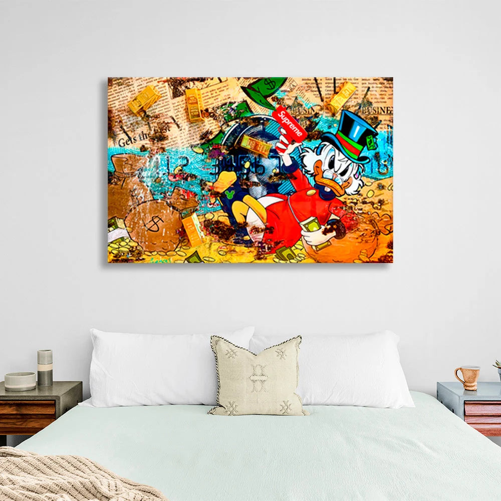 Dagobert Duck und seine SUPER-Waffe im Goldtresor, inspirierender Kunstdruck auf Leinwand