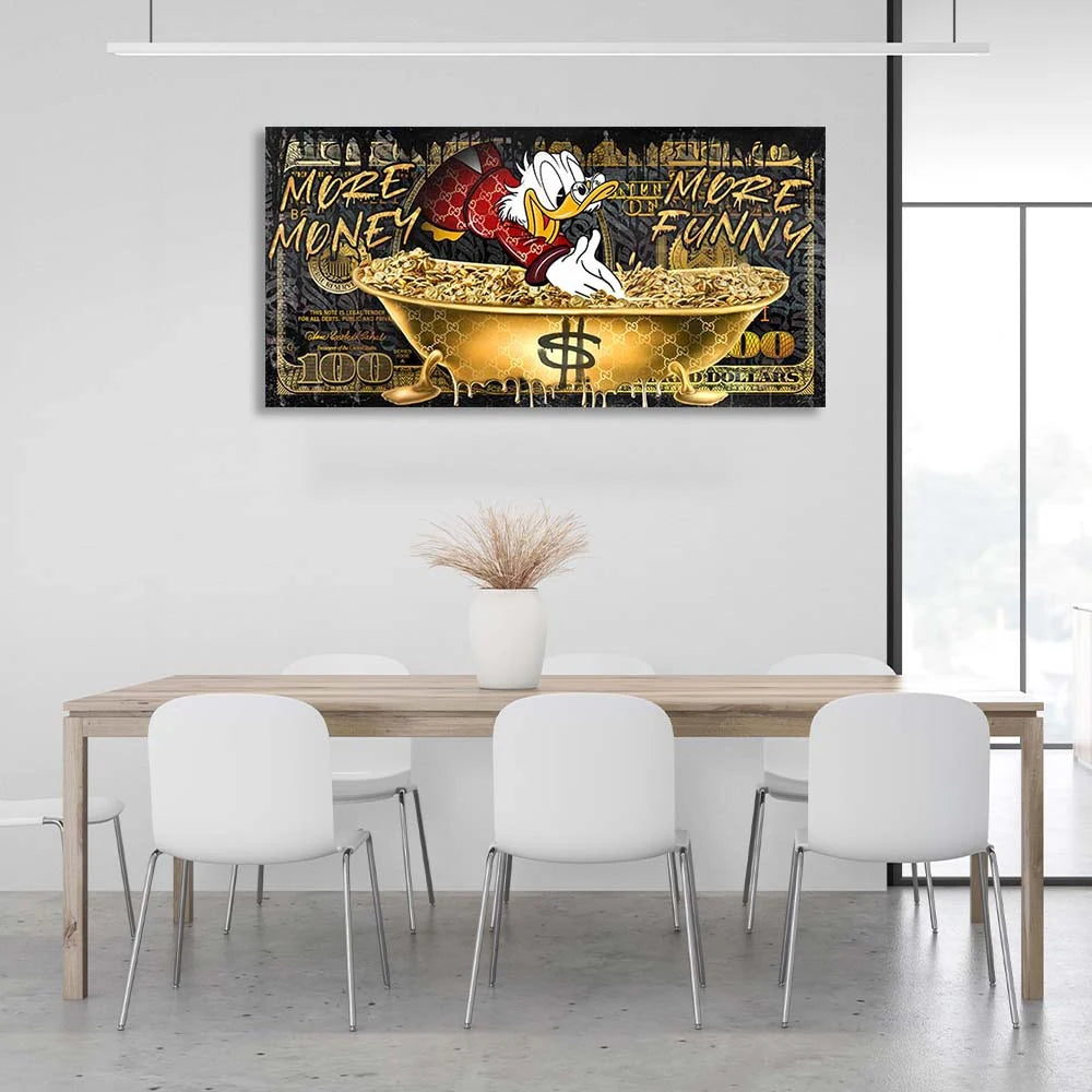 Scrooge in a golden bathtub Inspirational Canvas Wall Art Print
