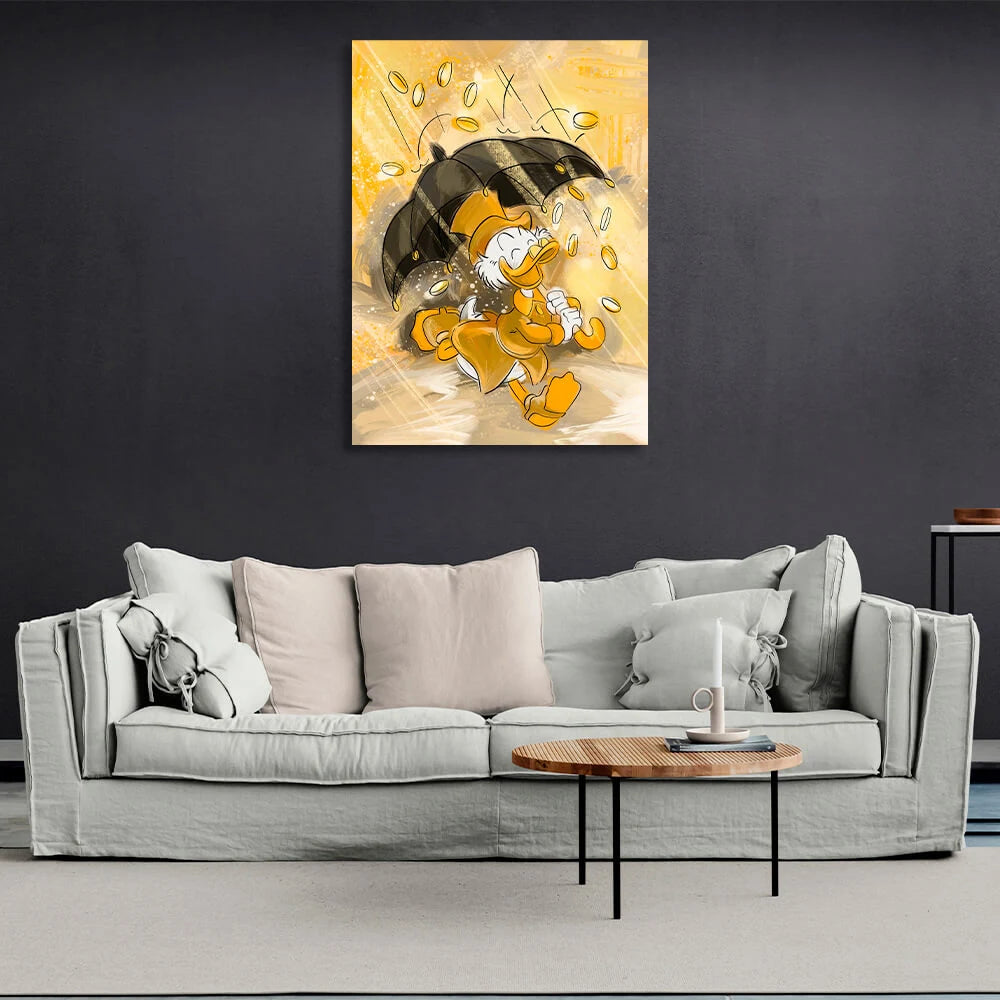 Inspirierender Kunstdruck auf Leinwand „Scrooge's Money Rain“