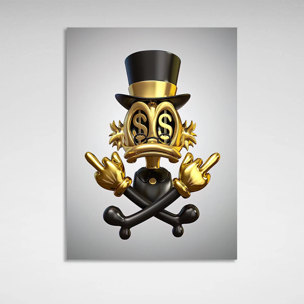 Scrooges goldener Mittelfinger – inspirierender Kunstdruck auf Leinwand