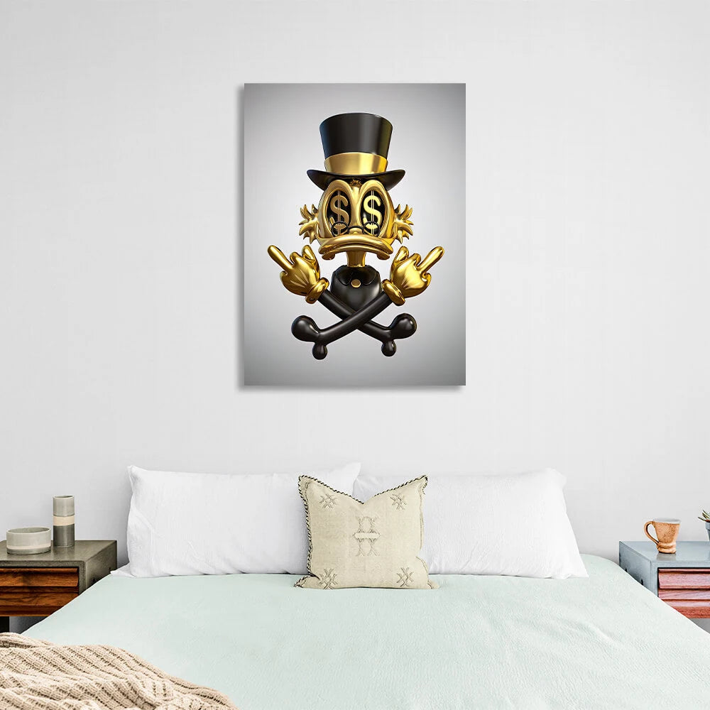 Scrooges goldener Mittelfinger – inspirierender Kunstdruck auf Leinwand