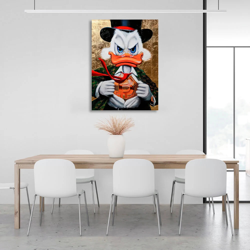 Scrooge Superheld Bitcoin Gucci inspirierender Kunstdruck auf Leinwand