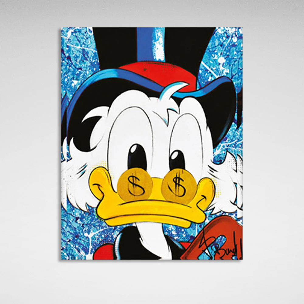 Scrooge mit Hut und Brille, inspirierender Kunstdruck auf Leinwand