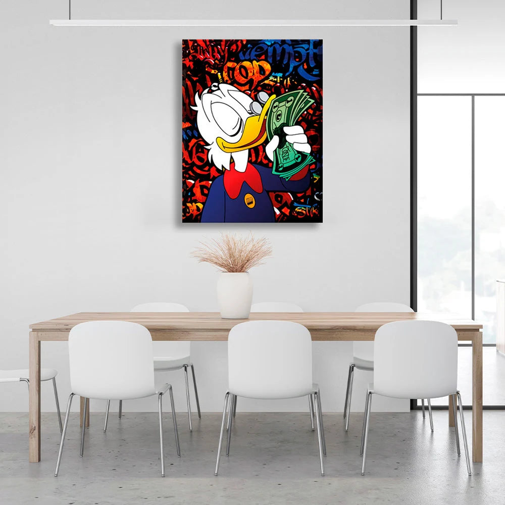 Scrooge riecht Dollars Inspirierender Kunstdruck auf Leinwand