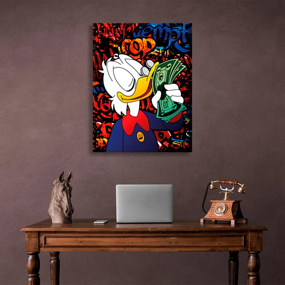 Scrooge riecht Dollars Inspirierender Kunstdruck auf Leinwand