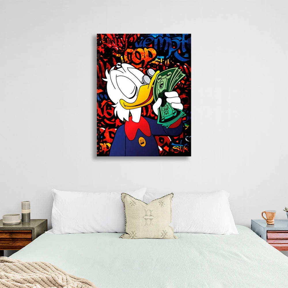 Scrooge riecht Dollars Inspirierender Kunstdruck auf Leinwand