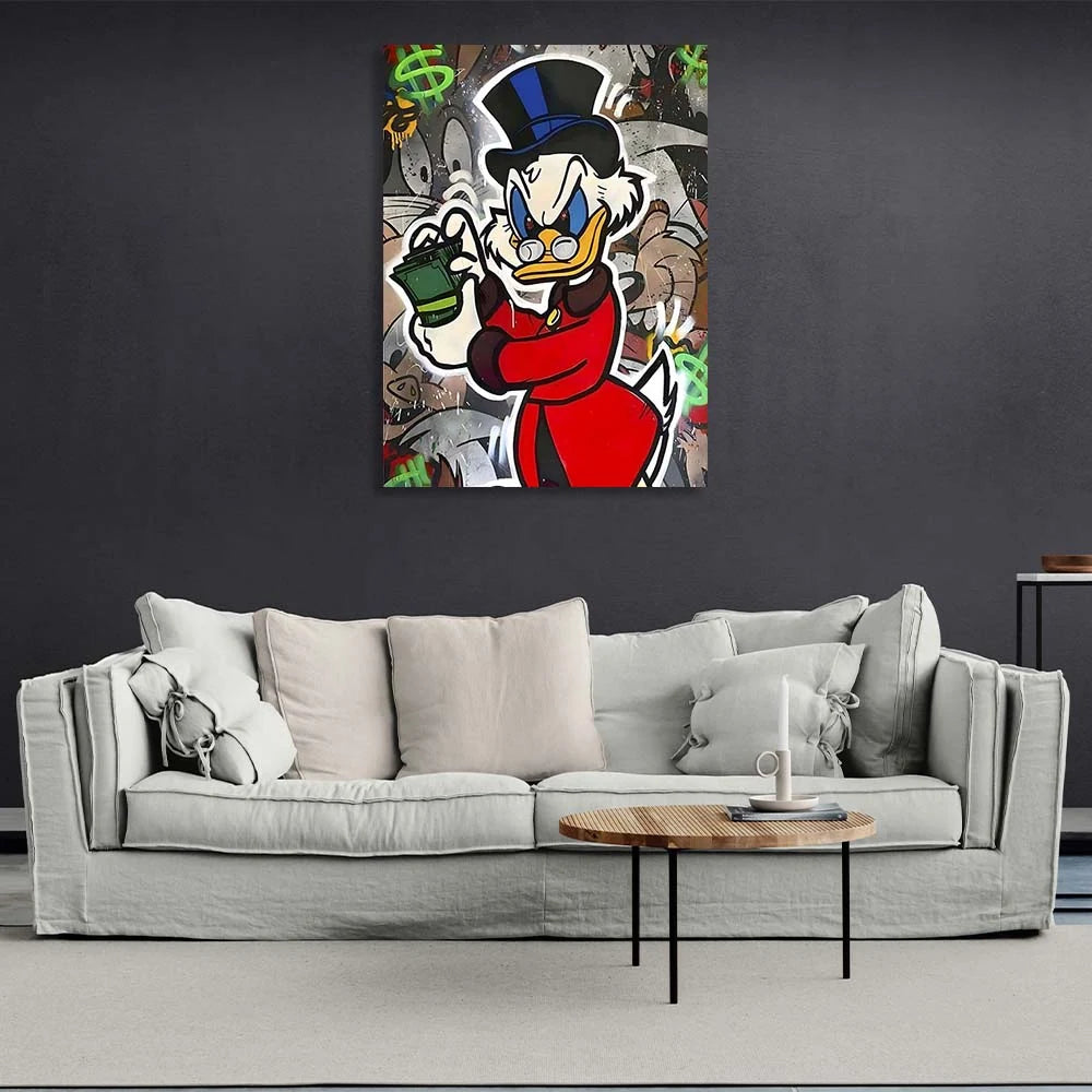 Scrooge with a wad of dollars Inspirational Canvas Wall Art Print